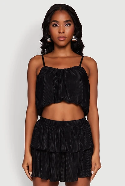 Womens Plisse Cropped Cami, Black, Size S