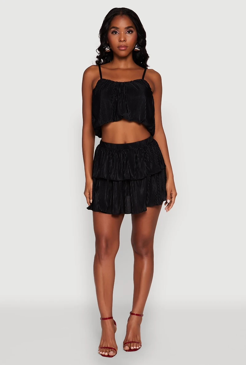 Womens Plisse Cropped Cami, Black, Size S