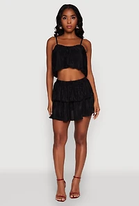 Womens Plisse Cropped Cami, Black, Size S