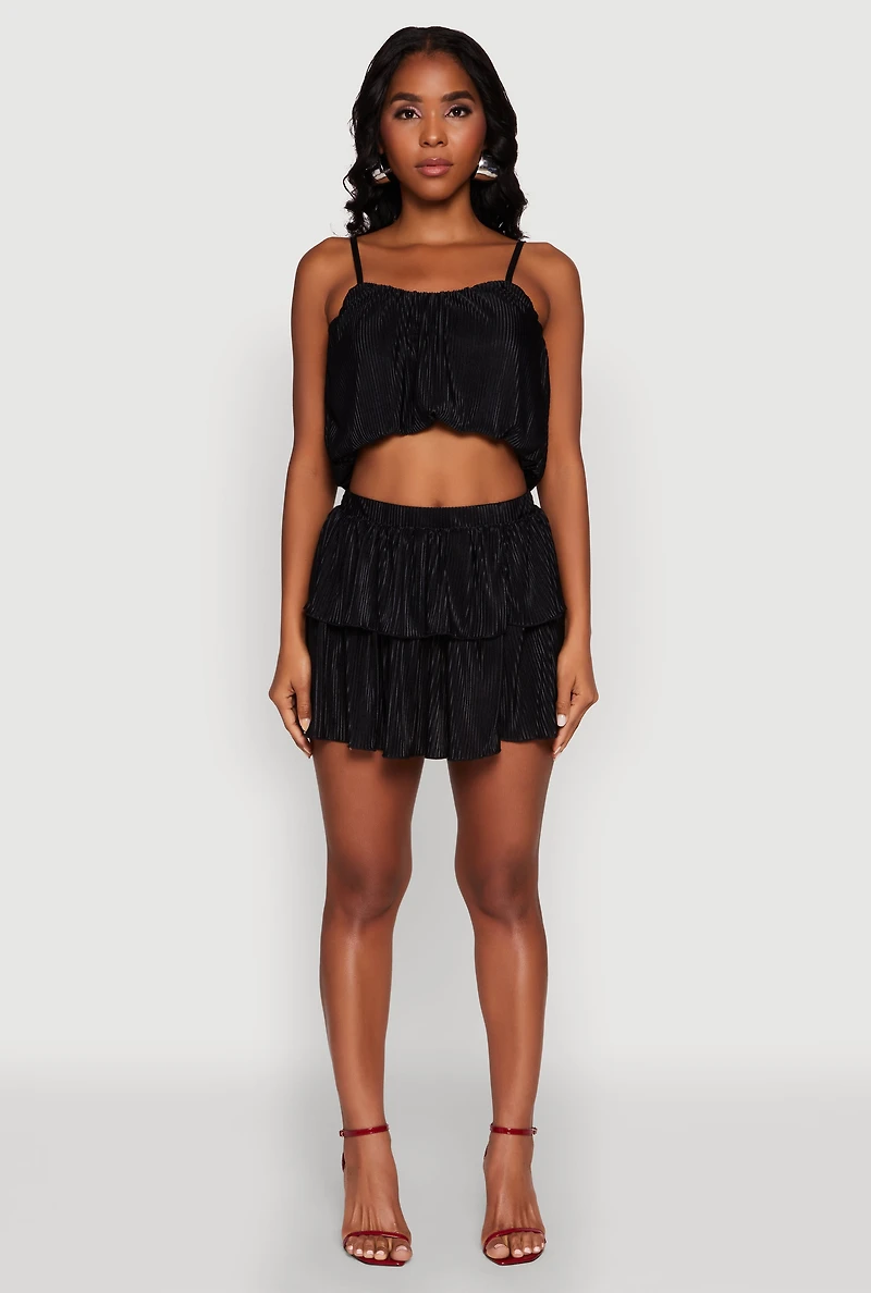 Womens Plisse Cropped Cami, Black, Size S