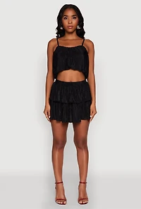 Womens Plisse Cropped Cami, Black, Size S