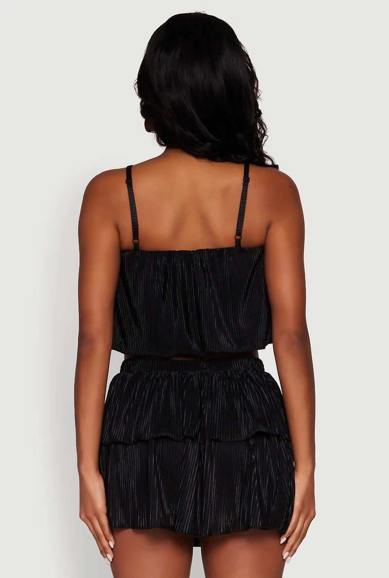 Womens Plisse Cropped Cami, Black, Size S