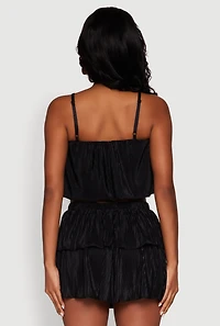 Womens Plisse Cropped Cami, Black, Size S