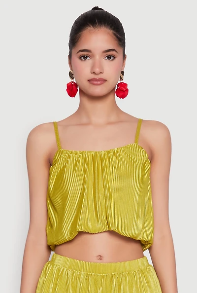 Womens Plisse Cropped Cami, Green,
