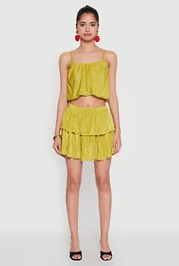 Womens Plisse Cropped Cami, Green,