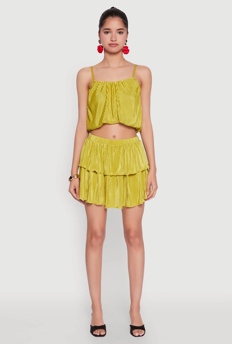 Womens Plisse Cropped Cami, Green, Size M