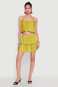 Womens Plisse Cropped Cami, Green, Size S