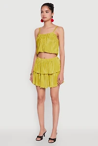 Womens Plisse Cropped Cami, Green,