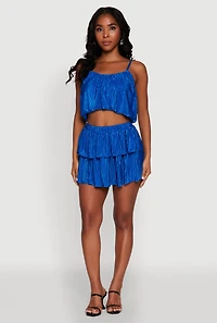 Womens Plisse Cropped Cami, Blue, Size M