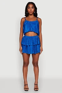 Womens Plisse Cropped Cami, Blue, Size M