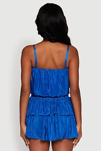 Womens Plisse Cropped Cami, Blue, Size M