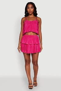 Womens Plisse Cropped Cami, Pink, Size M