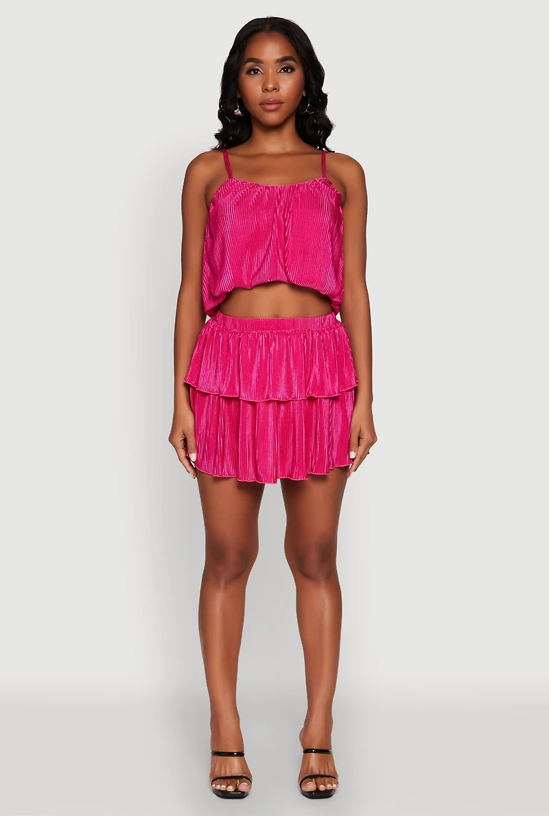 Womens Plisse Cropped Cami, Pink, Size L