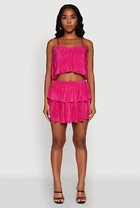 Womens Plisse Cropped Cami, Pink, Size L