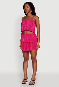 Womens Plisse Cropped Cami, Pink, Size L