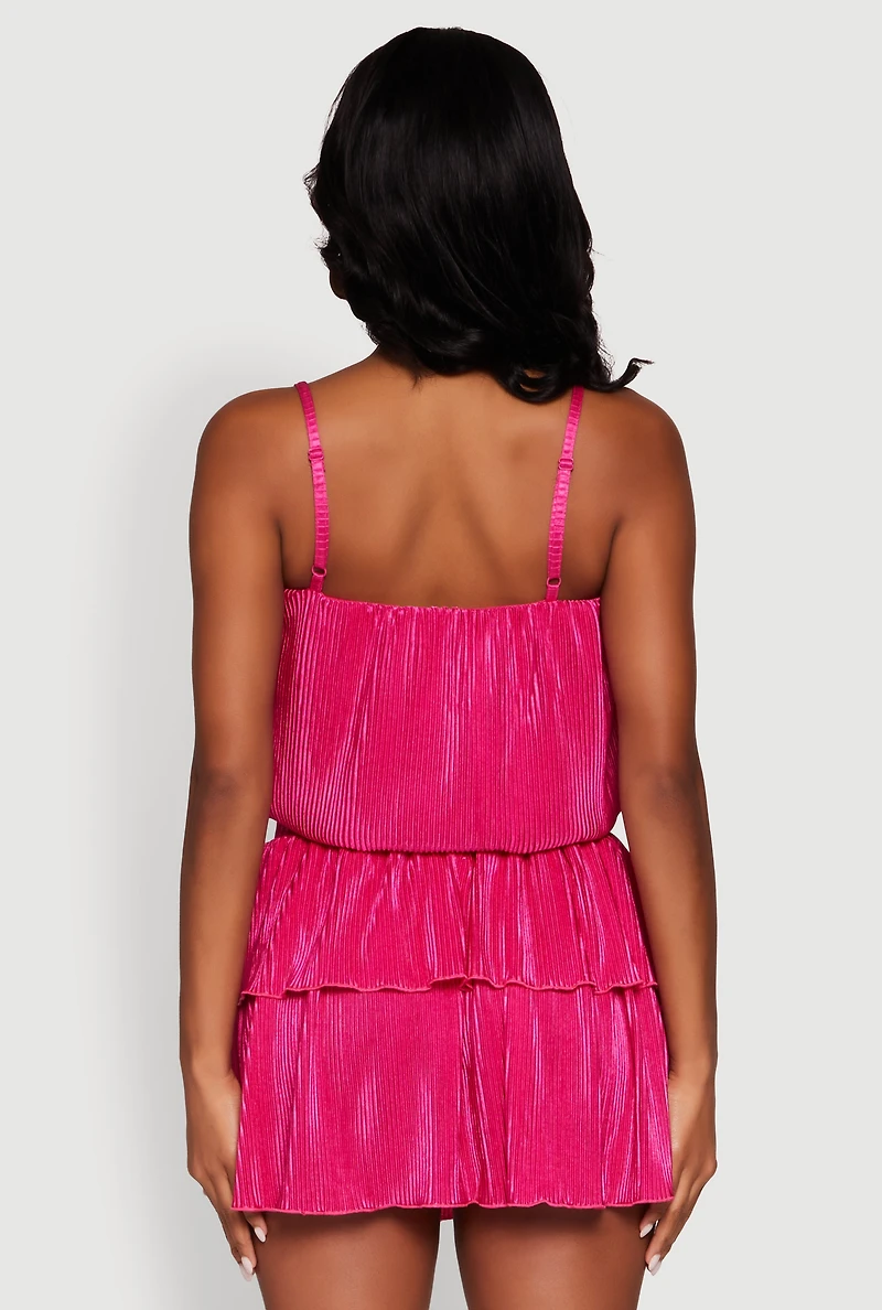Womens Plisse Cropped Cami, Pink, Size M