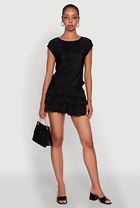 Womens Chic Plisse High Waisted Tiered Mini Skirt, XL