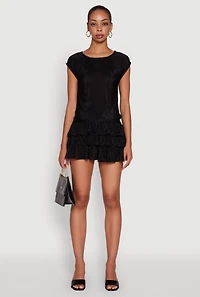 Womens Chic Plisse High Waisted Tiered Mini Skirt, XL