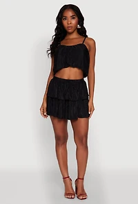 Womens Plisse Tiered Mini Skirt,