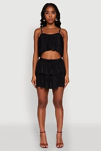 Womens Plisse Tiered Mini Skirt,