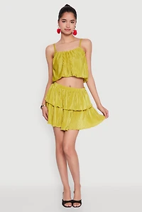 Womens Plisse Tiered Mini Skirt, Green, Size M
