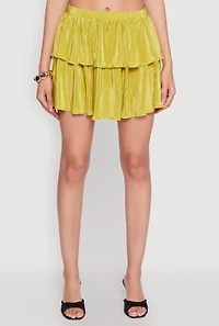 Womens Plisse Tiered Mini Skirt, Green, Size S