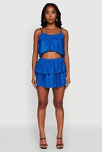 Womens Plisse Tiered Mini Skirt, Blue, Size S