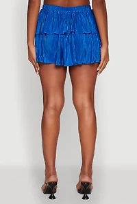 Womens Plisse Tiered Mini Skirt, Blue, Size S