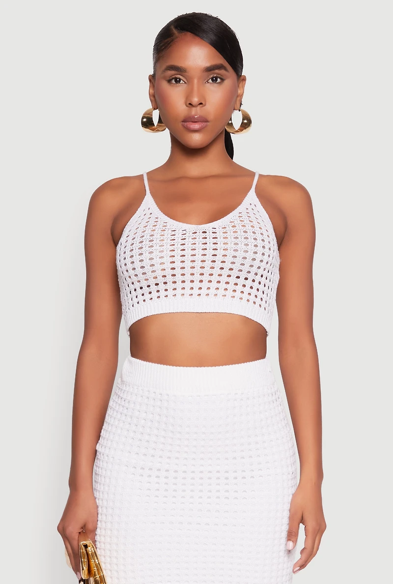 Womens Crochet Cropped Cami, White, Size M