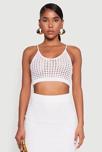 Womens Crochet Cropped Cami, White, Size M