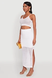 Womens Crochet Cropped Cami, White, Size L