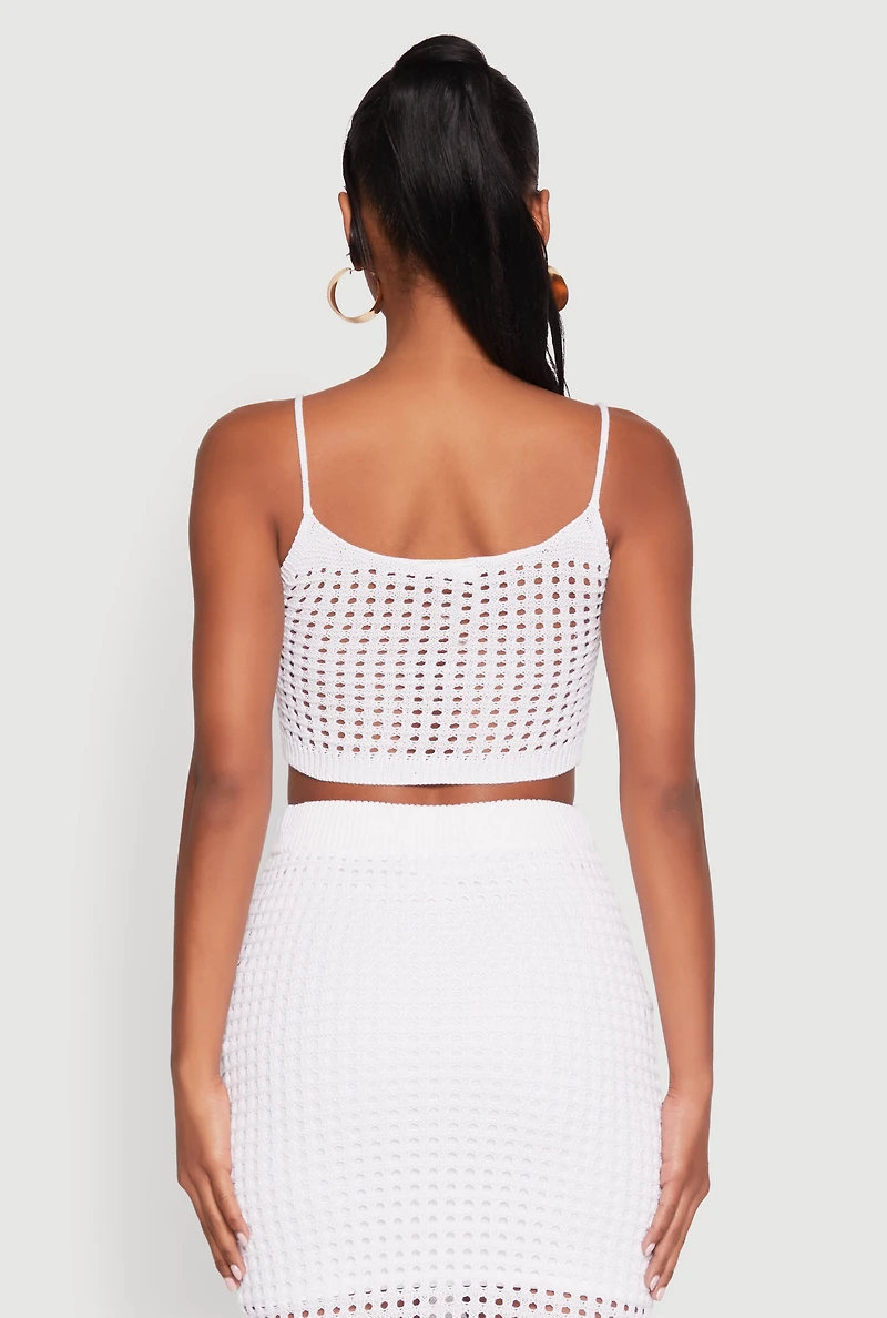 Womens Crochet Cropped Cami, White, Size M