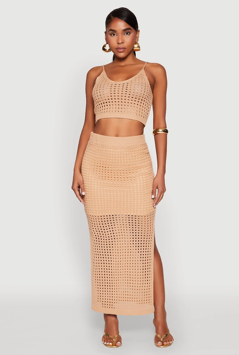 Womens Crochet Cropped Cami, Beige, Size XL