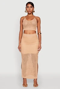 Womens Crochet Cropped Cami, Beige, Size XL