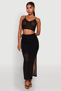 Womens Lined Crochet Maxi Skirt, Black, Size S