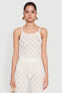 Womens Crochet Diamond Knit Cami, White, Size L