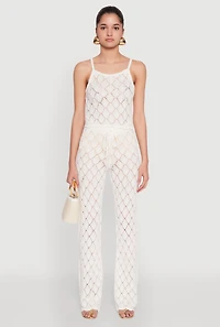 Womens Crochet Diamond Knit Cami, White, Size S