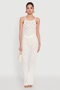 Womens Crochet Diamond Knit Cami, White, Size L