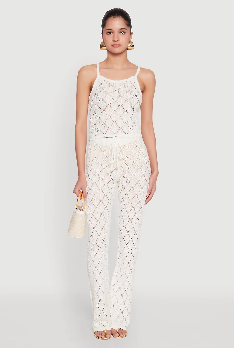 Womens Crochet Diamond Knit Cami, White, Size S