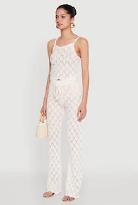 Womens Crochet Diamond Knit Cami, White, Size S