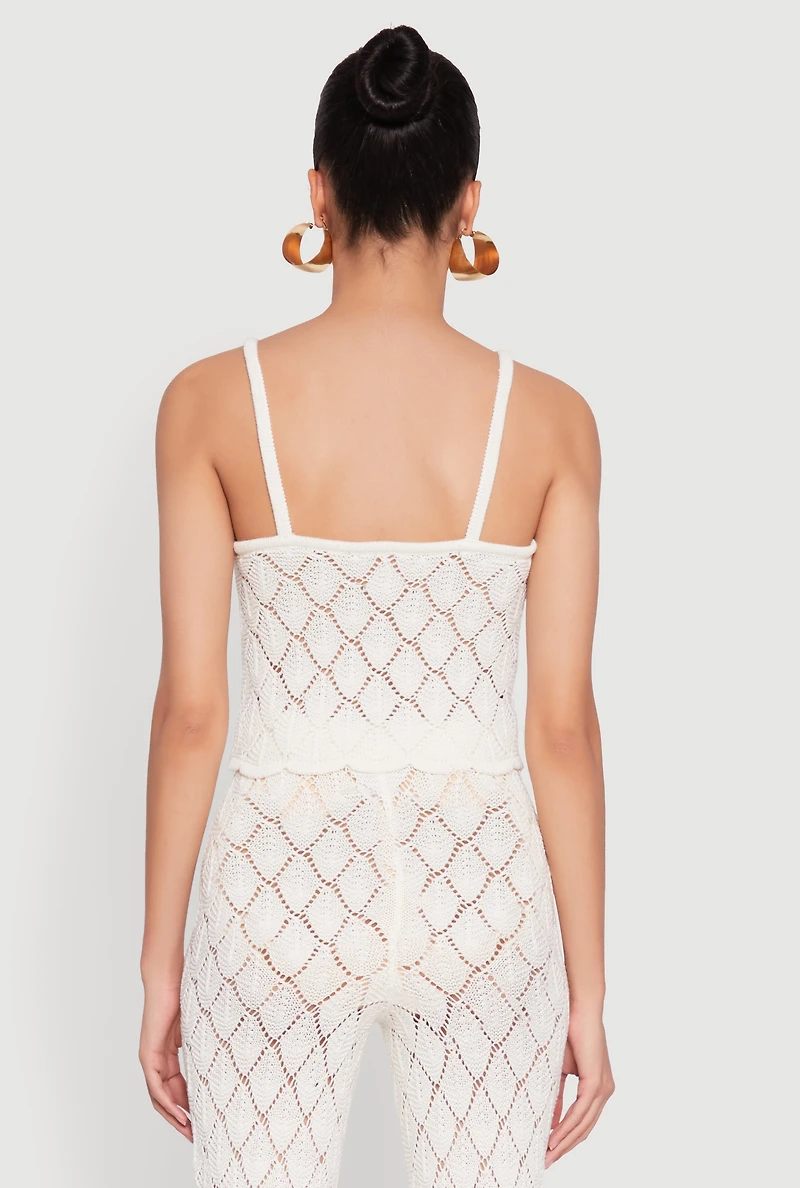 Womens Crochet Diamond Knit Cami, White, Size S