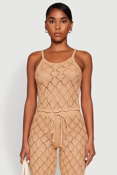 Womens Crochet Diamond Knit Cami,