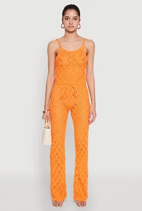 Womens Crochet Diamond Knit Cami, Orange, Size S