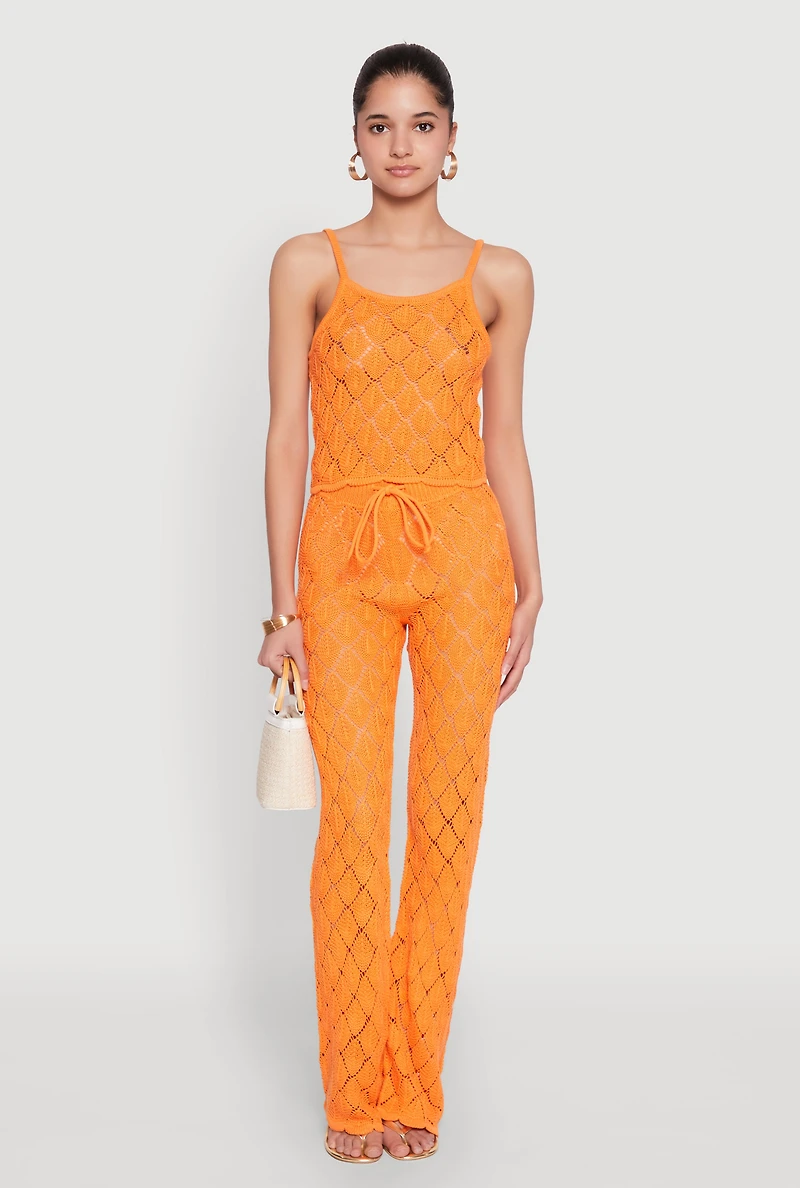 Womens Crochet Diamond Knit Cami, Orange, Size L