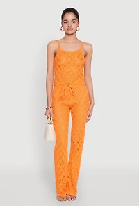 Womens Crochet Diamond Knit Cami, Orange, Size L