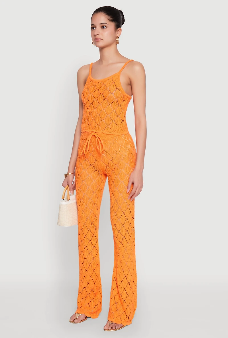 Womens Crochet Diamond Knit Cami, Orange, Size L