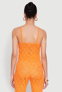 Womens Crochet Diamond Knit Cami, Orange, Size S