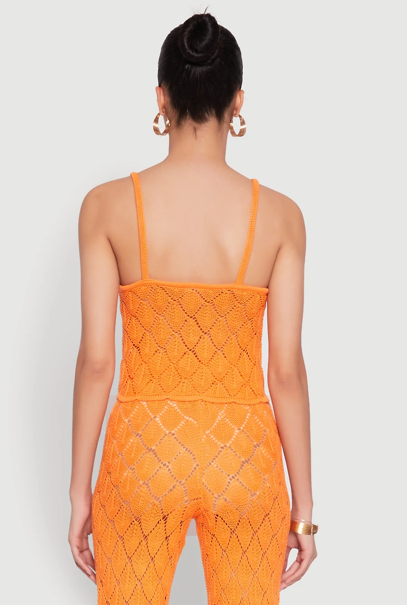 Womens Crochet Diamond Knit Cami, Orange, Size L