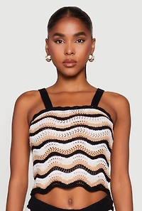 Womens Wavy Striped Crochet Crop Top, Multi, Size M