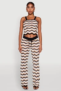Womens Wavy Striped Crochet Crop Top, Multi, Size S
